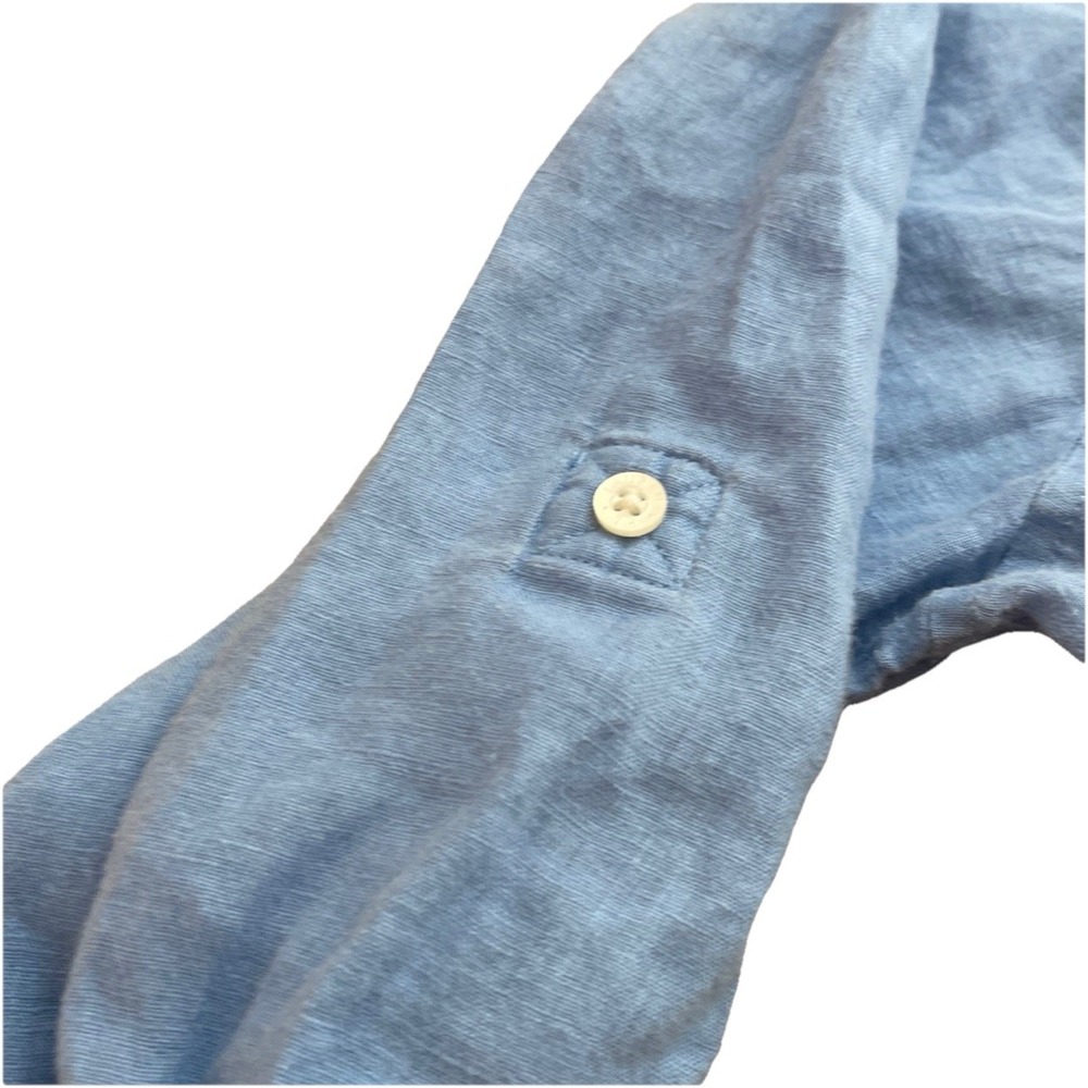 Lauren Ralph Lauren Linen Top Women's L  Blue Half Button-Up Long Sleeve - Picture 7 of 7